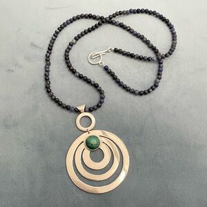 Dominique Dinouart Sterling Silver & Malachite Pendant on Sodalite Bead Necklace